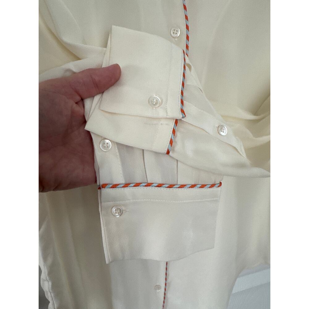 SANDRO Paul washed-silk blouse with fire/ ivory size 3 medium - Picture 10 of 13